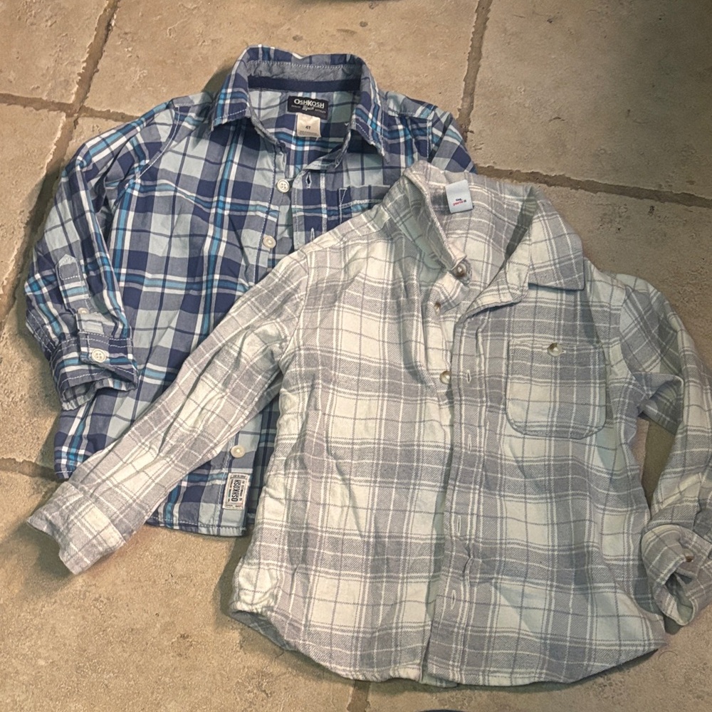 Plaid Button-Up Shirts - Blue and Gray